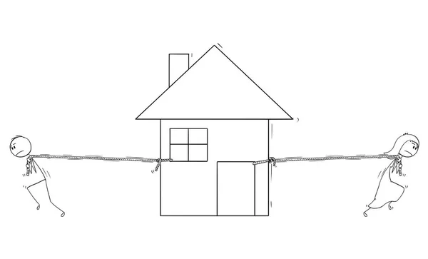 Desenhos animados de casal quebrado em um mau relacionamento depois do divórcio é dividir a casa em duas partes —  Vetores de Stock