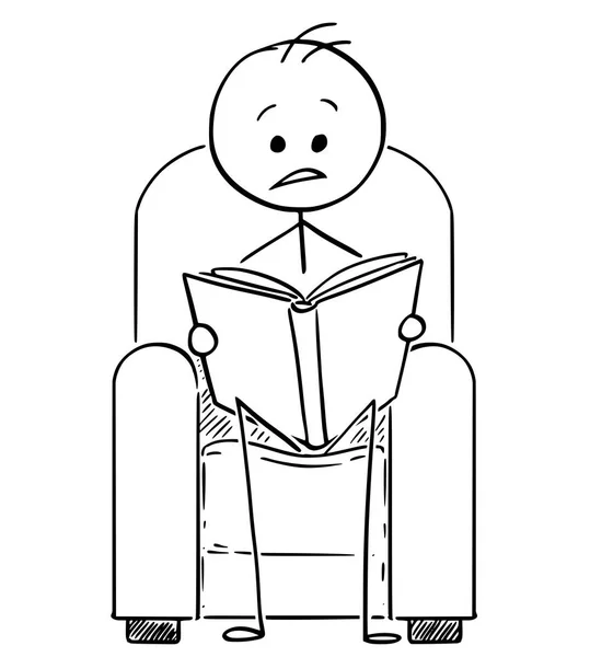안락의 자에 앉아서 책을 읽고 사람의 만화 — 스톡 벡터