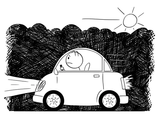 Dibujo de dibujos animados de coches que conducen a través de humos de humo y escape — Archivo Imágenes Vectoriales