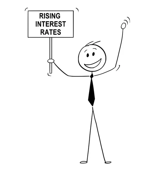 Caricature d'un homme heureux, d'un banquier ou d'un homme d'affaires célébrant la hausse des taux d'intérêt — Image vectorielle