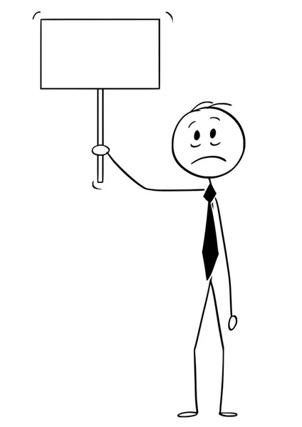 Γελοιογραφία λυπημένο ή καταθλιπτικό άτομο, τραπεζίτης ή επιχειρηματίας κρατώντας πινακίδα άδειο — Διανυσματικό Αρχείο