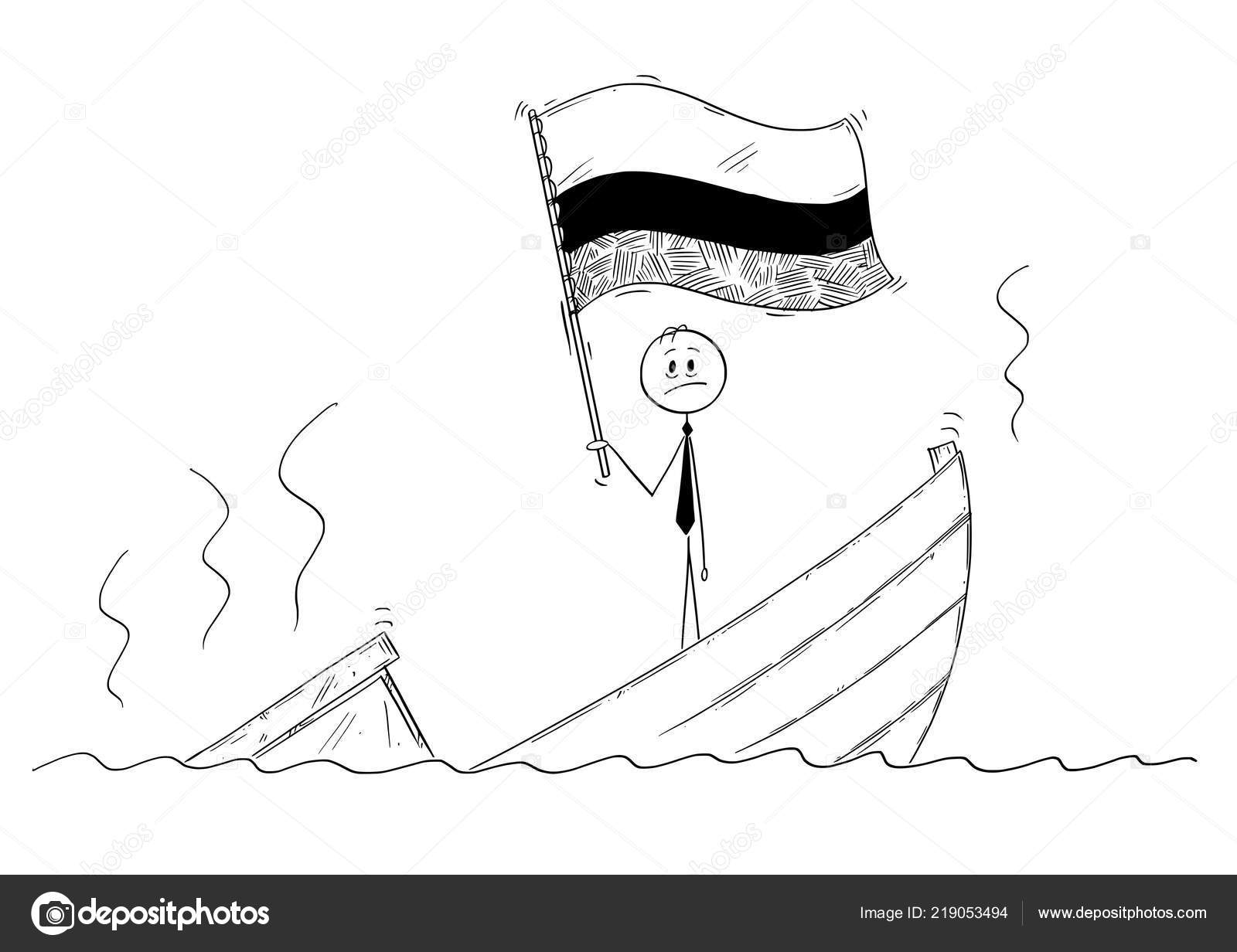 Cartoon Of Politician Standing Depressed On Sinking Boat