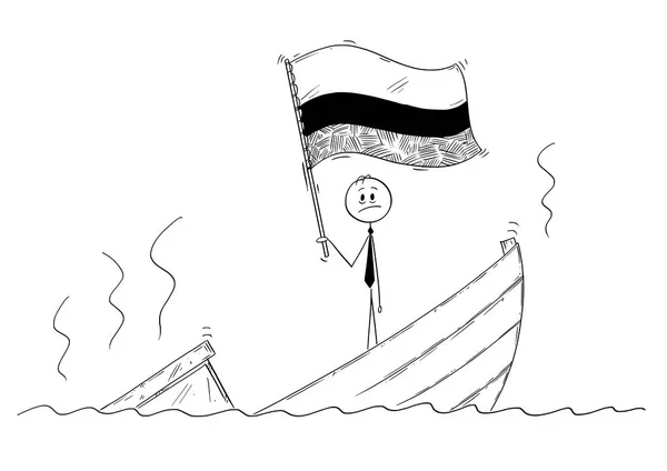 Мультфільм політик, стоячи депресії на занурення човна розмахував прапором Республіки Колумбія — стоковий вектор