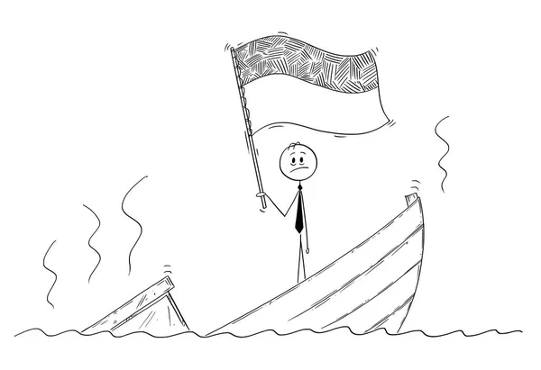 Cartoon van politicus permanent depressief over zinken boot zwaaien de vlag van de Republiek Indonesië of Oekraïne — Stockvector