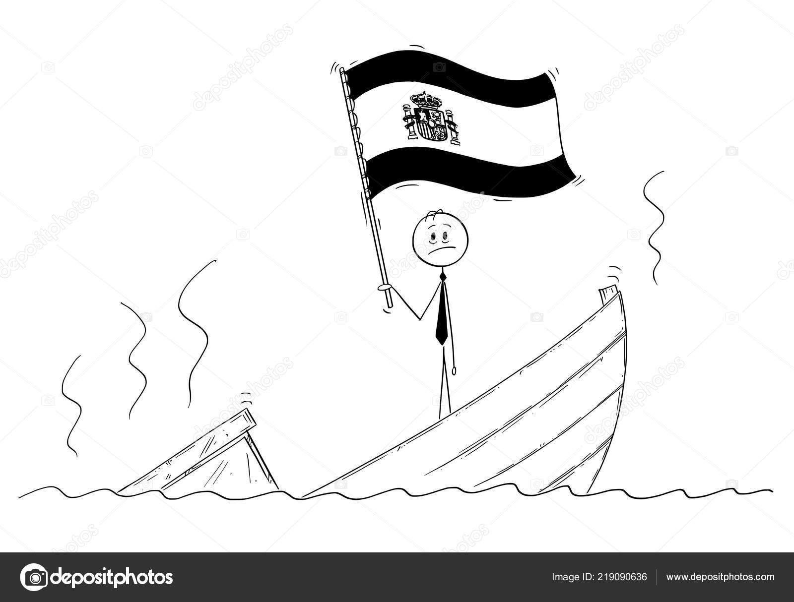 Cartoon Of Politician Standing Depressed On Sinking Boat