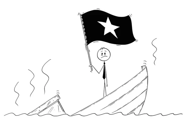 Cartoon van politicus permanent depressief over zinken boot zwaaien de vlag van Socialistische Republiek Vietnam — Stockvector