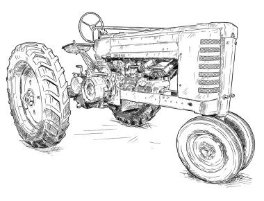 Vector Artistic Drawing Illustration of Old Tractor clipart