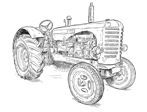 Dibujo artístico vectorial Ilustración del tractor antiguo — Vector de stock