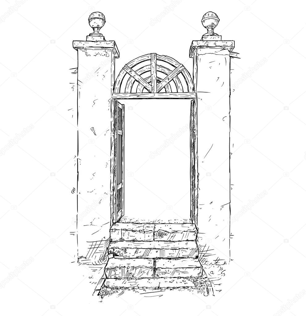 Vector Artistic Drawing Illustration of Decorated Garden Gate