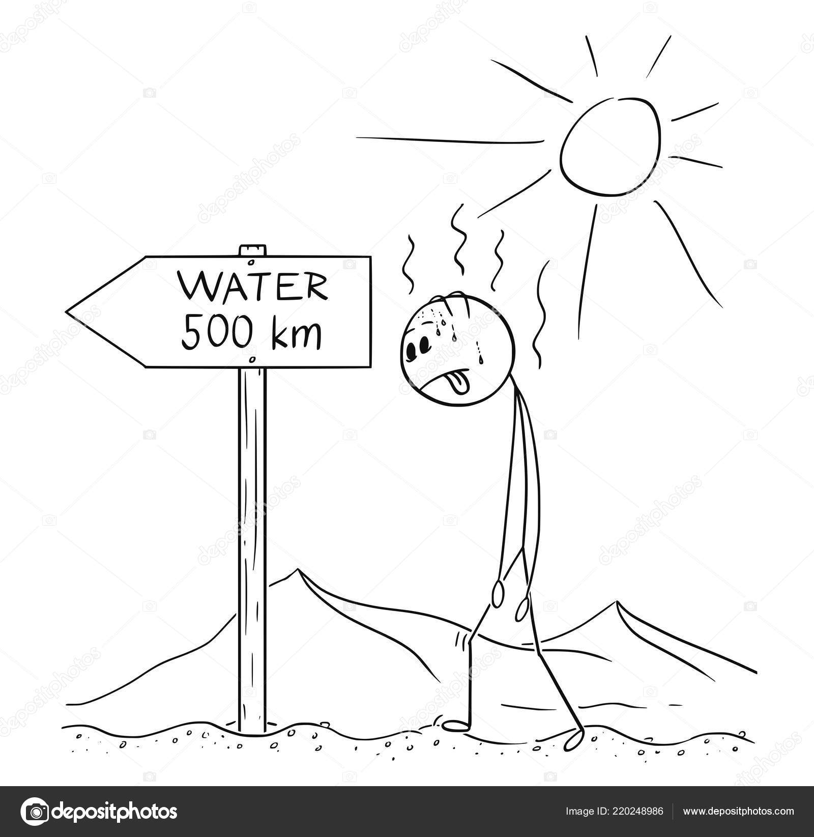 Cartoon of Man Walking Thirsty Through Desert and Found Sign Water 500 km or Kilometers Stock Vector Image by ©ursus@ #220248986 Cartoon of Man Walking Thirsty Through Desert and Found Sign Water 500 km or Kilometers Stock Vector Image by ©ursus@ #220248986