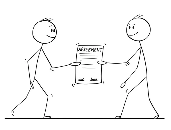 Kreslený dvou mužů nebo podnikatelé, kteří dohromady drží dohodu — Stockový vektor