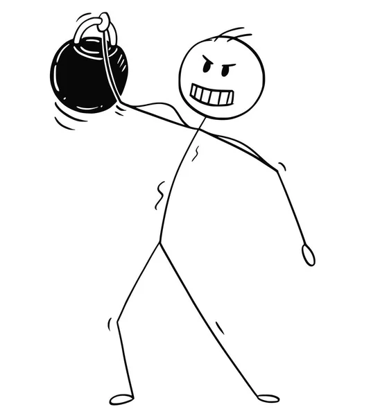 Cartone animato di uomo muscolare sollevamento pesi kettlebell — Vettoriale Stock
