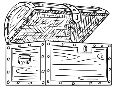Karikatür çizim, boş açık ahşap hazine sandığı