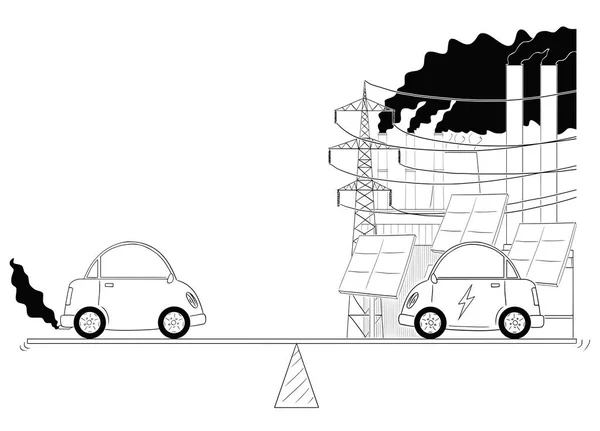 Desenhos animados de combustível e carros elétricos medidos na balança de equilíbrio — Vetor de Stock