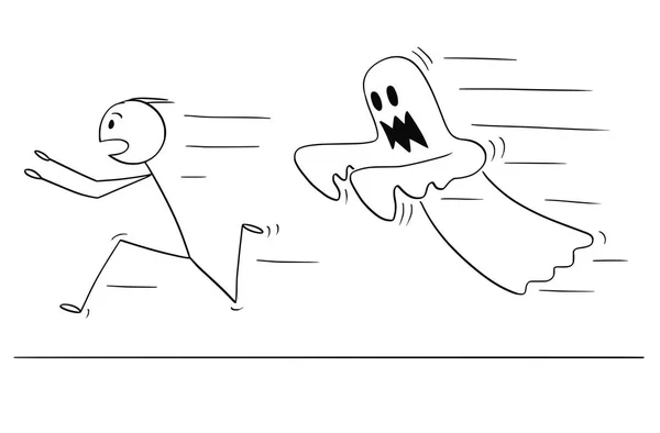Caricature de l'homme effrayé fuyant le fantôme — Image vectorielle
