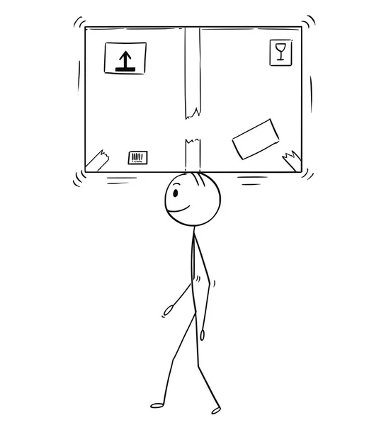남자의 머리에 큰 골 판지 종이 상자를 분산 하는 실업가 만화 — 스톡 벡터