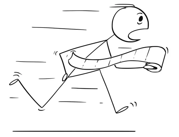 Мультфильм о человеке, бегущем в панике в туалет, ванную или туалет с туалетной бумагой в руке — стоковый вектор
