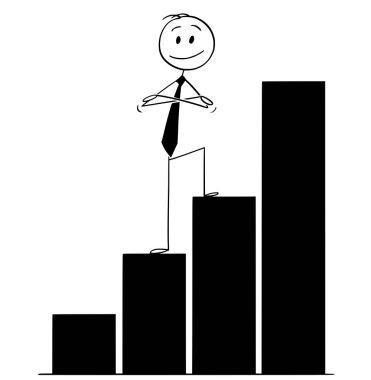 Karikatür kendine güvenen adam veya grafik silah ile büyüyen ayakta işadamı geçti