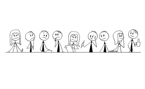 Cartoon of Group of Business People, Businessmen or Businesswomen Thinking During Brainstorming (dalam bahasa Inggris) - Stok Vektor