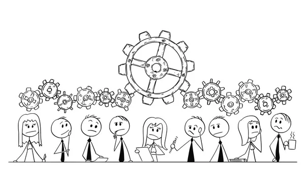 Caricatura del Grupo de Empresarios, Empresarios o Empresarias Pensando Durante la Lluvia de ideas — Vector de stock