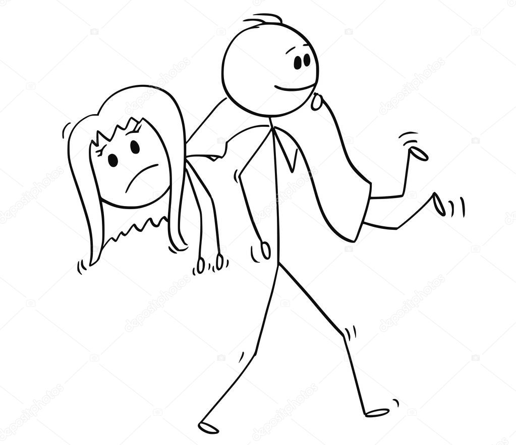 Cartoon of Man Carrying Woman over His Shoulder