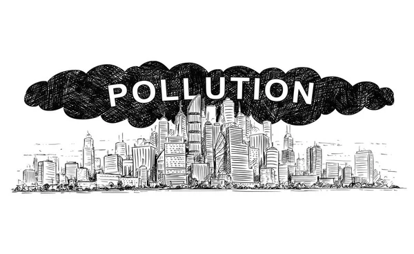 Vektor künstlerische Zeichnung Illustration der Stadt durch Rauch und Luftverschmutzung bedeckt — Stockvektor