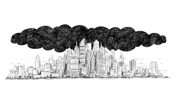 Dibujo artístico vectorial Ilustración de la ciudad cubierta por humo y contaminación atmosférica — Archivo Imágenes Vectoriales