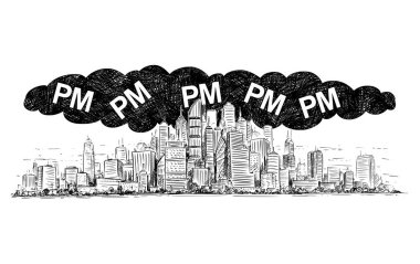 Vektör Smog ve Pm tarafından şehir resmini artistik çizim veya partikül madde hava kirliliği