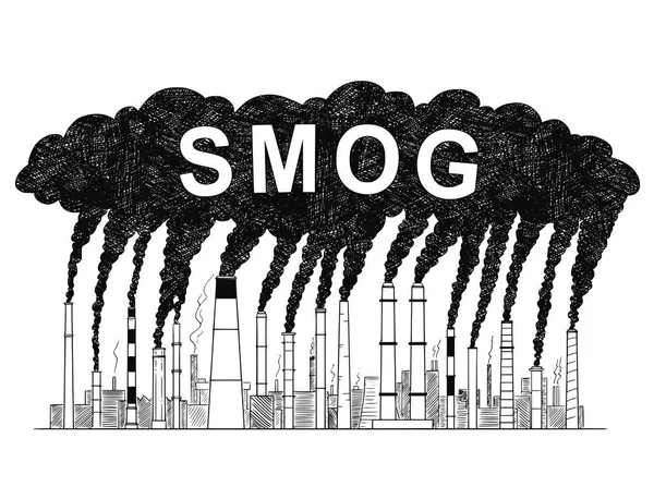 Desenho Artístico do Vetor Ilustração de Fumar Smokestacks, Conceito de Fumaça ou Poluição do Ar Produzido pela Indústria ou Fábrica — Vetor de Stock