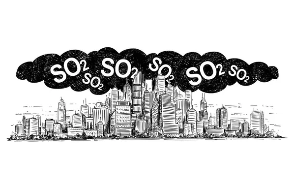 도시 스모그와 대기오염 So2의 벡터 예술 드로잉 그림 — 스톡 벡터