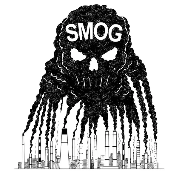 Disegno artistico vettoriale Illustrazione del fumo dalle ciminiere Creazione di cranio umano, concetto di smog tossico e inquinamento atmosferico — Vettoriale Stock