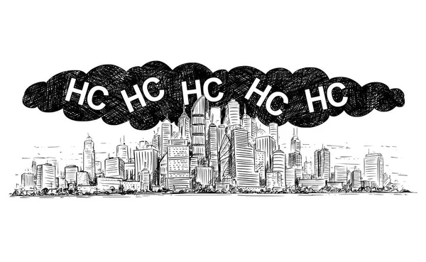 스모그와 Hc 또는 탄화수소 공기 오염에 의해 도시의 벡터 예술 드로잉 그림 — 스톡 벡터