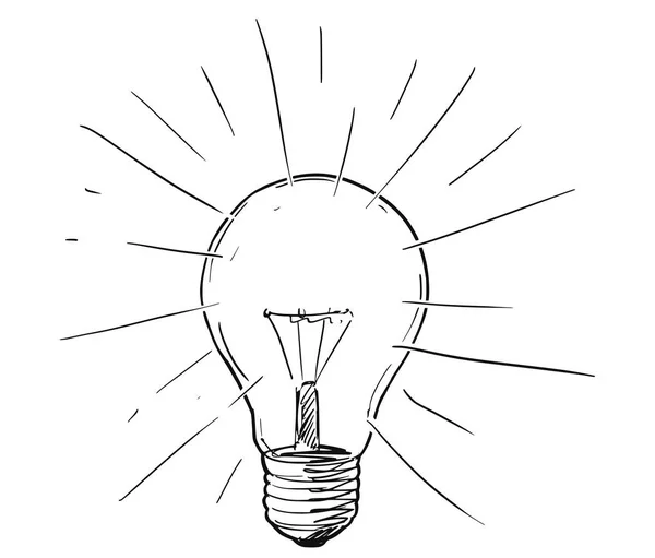 Vector Sketch Drawing Illustration of Shining Light Bulb - Stok Vektor