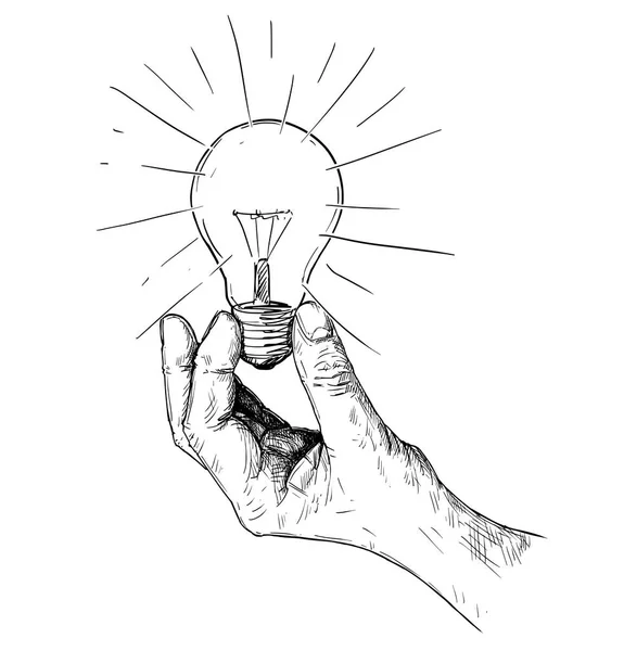 Vector Artistic Drawing Illustration of Hand Holding Light Bulb - Stok Vektor