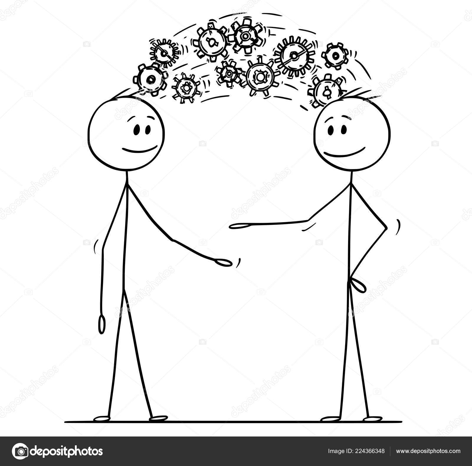 Cartoon of Two Men or Businessmen Sharing Knowledge Displayed as Cog