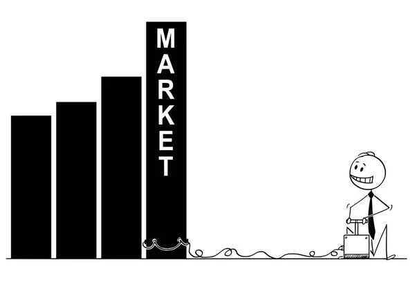 Cartoon van zakenman met behulp van Detonator en explosieven te vernietigen markt — Stockvector