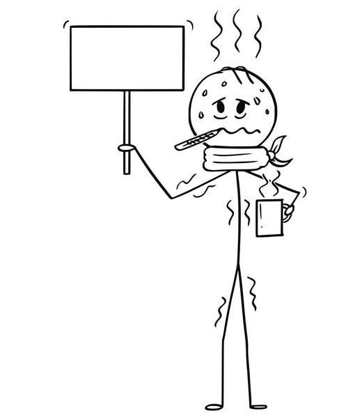 Karikatur eines kranken Mannes oder Geschäftsmannes mit leerem Schild — Stockvektor