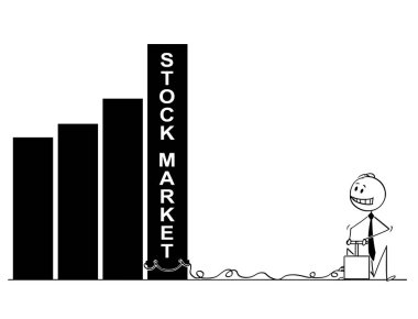 Karikatür borsa yok etmek için patlayıcı ve patlayıcı kullanarak iş adamı