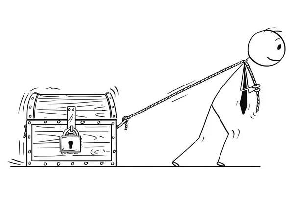 Γελοιογραφία του επιχειρηματία τράβηγμα κλειδωμένο Μπαούλο θησαυρού — Διανυσματικό Αρχείο