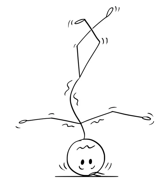 Cartone animato di uomo facendo handstand sulla sua testa — Vettoriale Stock