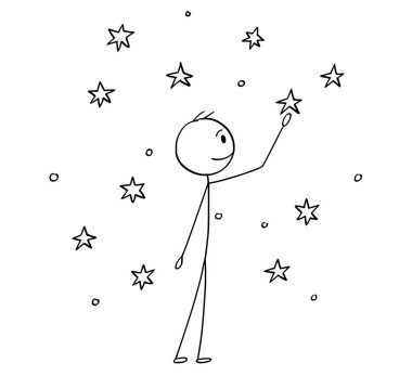 Cartoon of Man Touching Stars on the Sky clipart
