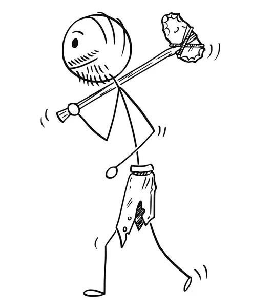 Caricature de l'homme préhistorique ou homme des cavernes marchant avec une hache de pierre — Image vectorielle