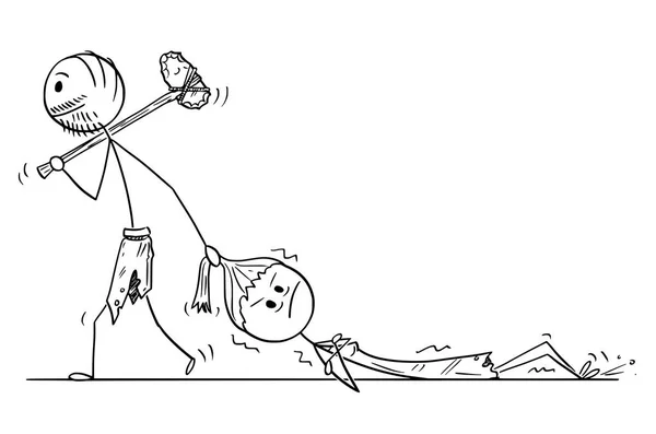 史前男人或穴居人拖着女人的动画片 — 图库矢量图片