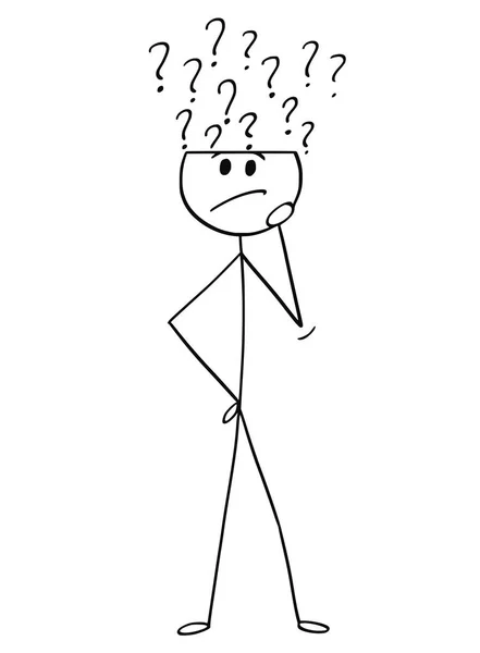 Cartoon of Man or Businessman With Question Marks Coming From His Head - Stok Vektor