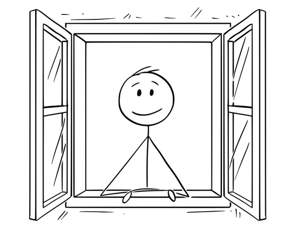 Caricature de l'homme regardant à travers la fenêtre ouverte — Image vectorielle