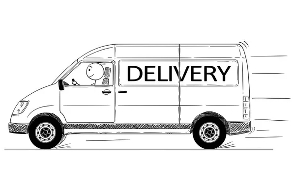 Cartoon of Fast Driving Generic Delivery Van — Stock Vector