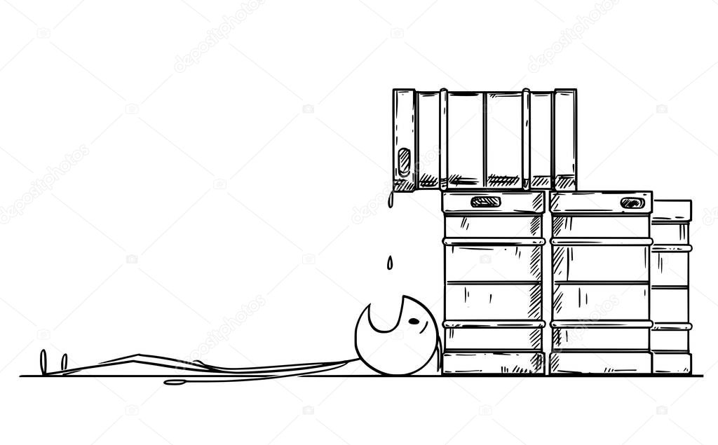 Cartoon Stick Drawing Conceptual Illustration Of Drunk Man Lying On The Ground Under Metal Beer Barrel Or Keg And Catching Falling Drops By His Mouth Premium Vector In Adobe Illustrator Ai
