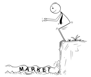 İşadamı hazır riskli Pazar yatırım bilinmeyen sığ suda git çizgi film