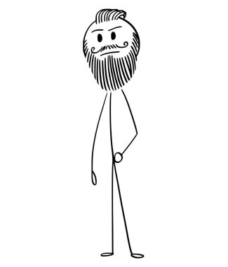 Karikatür Hipster adam ile tam sakal ve bıyık