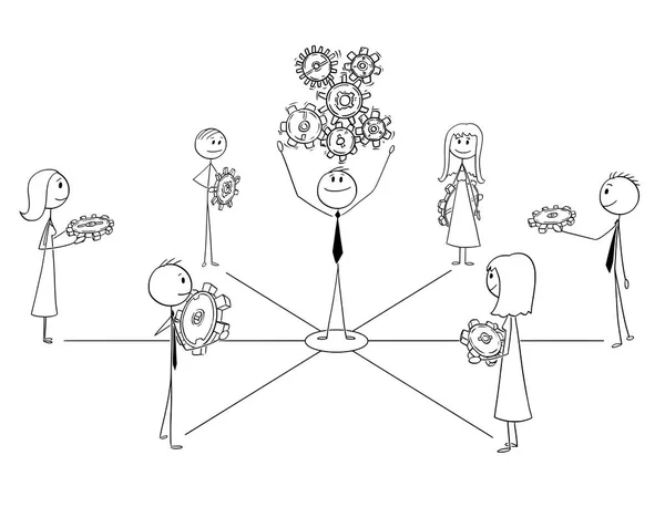 Caricatura del equipo de negocios y líder o trabajo en equipo — Vector de stock